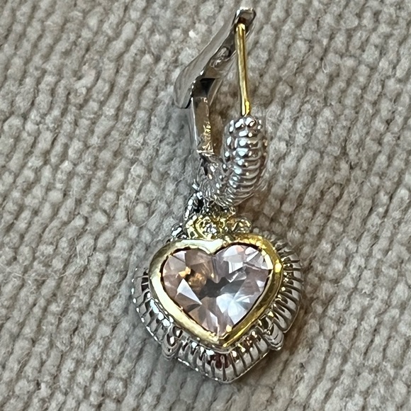 Judith Ripka JR TWO Collection *SINGLE EARRING* Sterling Gold Pink Quartz Heart - Picture 3 of 9